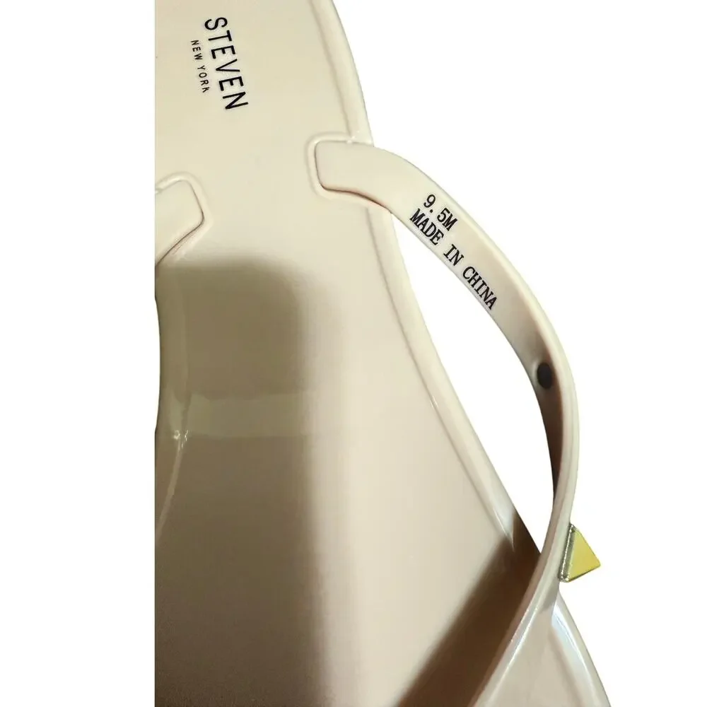 Steven New York Cream & Gold Studded Flip Flops - Size 9.5
